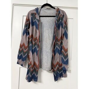 Miusey Womens Southwestern Chevron Zip Up Hoodie Jacket Gray Blue Rust Large